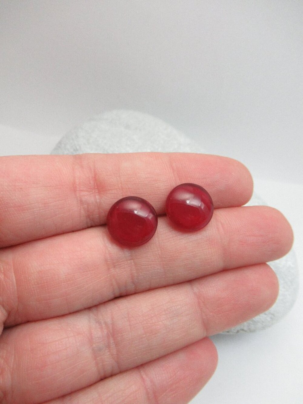 Red painted cabochon post earrings